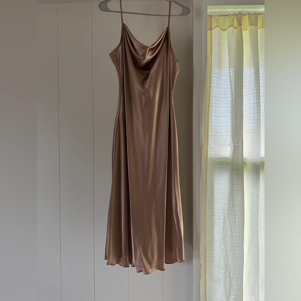 bebe Tan Cowl Neck Midi Dress